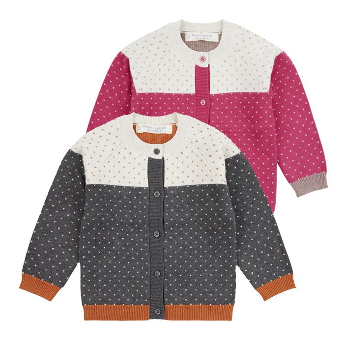 Warm baby cardigan ERIN, Colours: pink with white dots or anthracite with small knitted dots  
