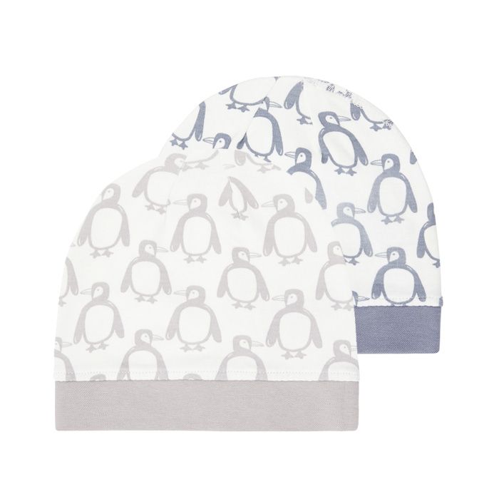 Baby Hat with Cuff Penguin Print in stone blue or taupe, Yo
