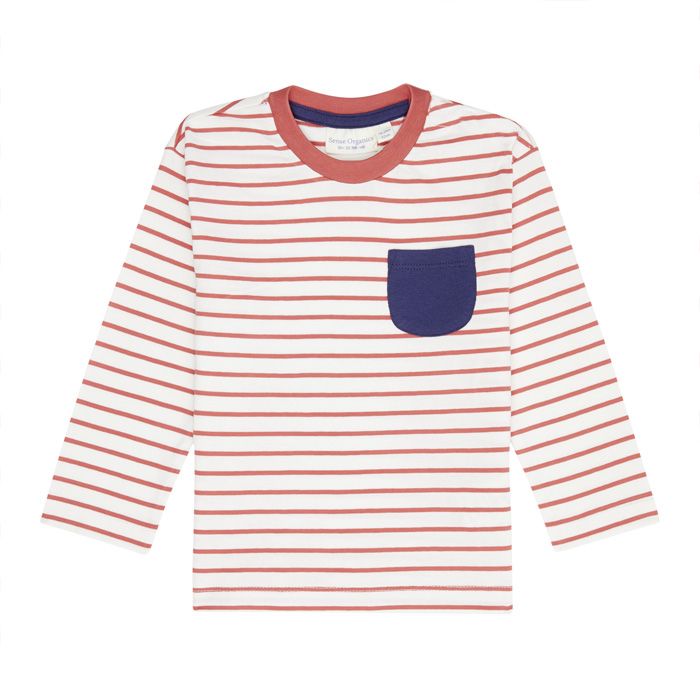 Hans Shirt Kids White Red stripes with Blue Pocket