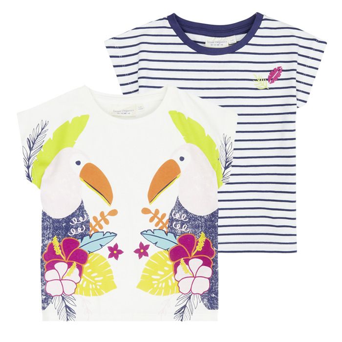 Dora T-Shirt Girls Bird Print, Stripes, both