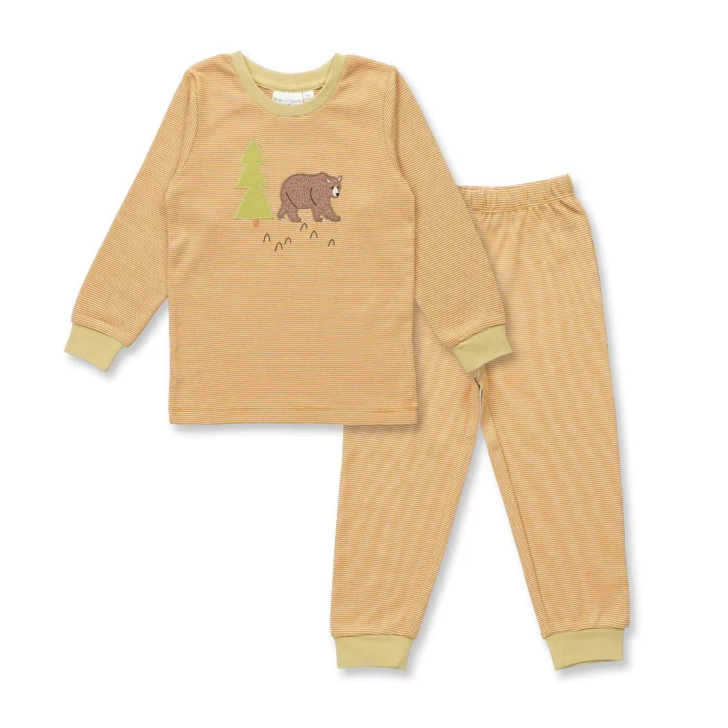 Kinder Schlafanzug geringelt Bären-Motiv Modell LONG JOHN SENSE