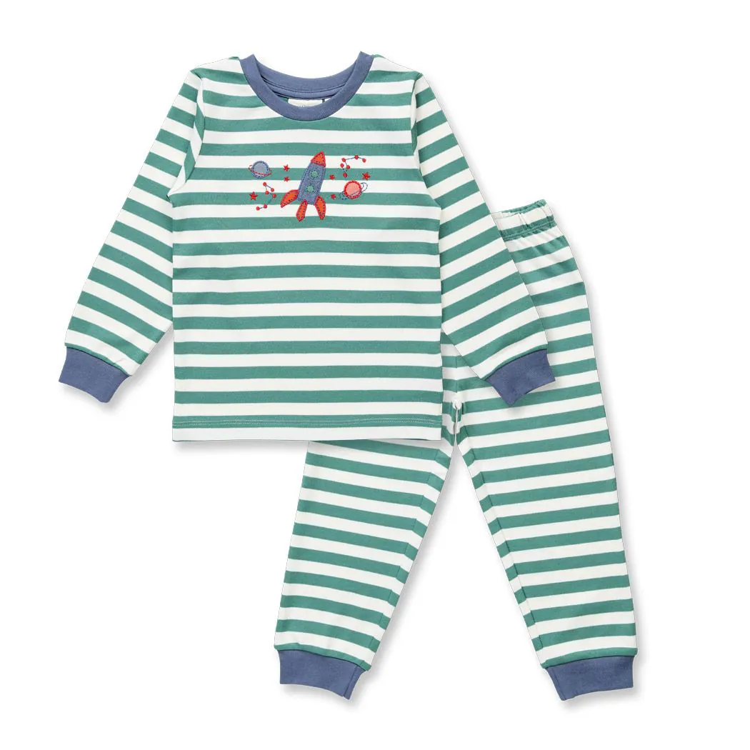 Kinder Schlafanzug geringelt Weltraum-Motiv Modell LONG JOHN