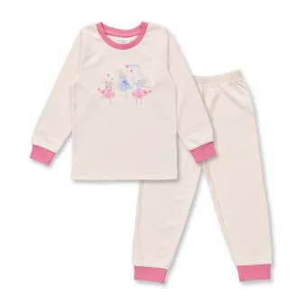 Kinder Schlafanzug, Modell LONG JOHN, Rosa-weiß mit Ballerina, Komplette Ansicht