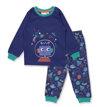 Technik trifft Schlafkomfort: Kinder-Pyjama mit Roboter-Motiv, Modell LONG JOHN