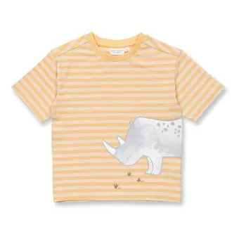 Kinder T-Shirt, Modell ANTON, Geringelt mit Nashorn-Motiv, Vorderansicht