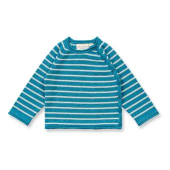Baby Wickelpullover, Modell P. PICASSO, Helles Türkis-Creme geringelt, Vorderansicht