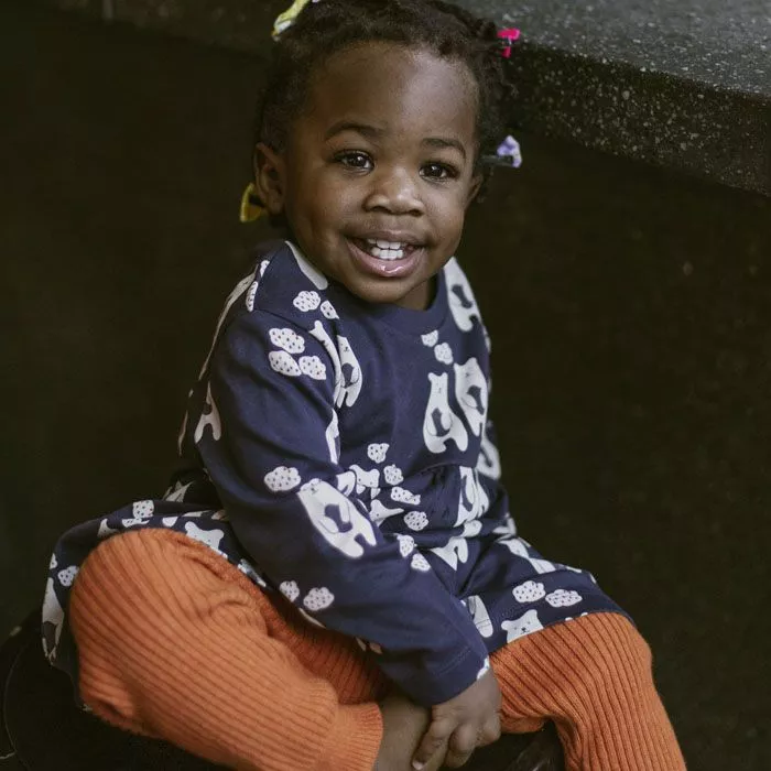 Baby Knit Leggings Yuma in natural white orange rosewwod and anthracite Sense Organics